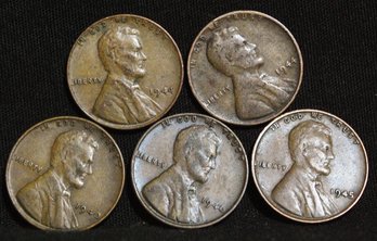 5  1940-P To 1946-P  Lincoln Cents Pennies  Nice Lot (o)