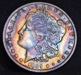 1889-O Morgan Silver Dollar VF Rainbow Toning! WOW (6cpa7)