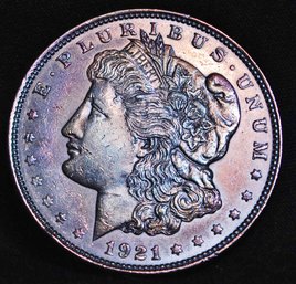 1921 Morgan Silver Dollar XF PLUS / AU Rainbow Toning!  WOW (dsd95)