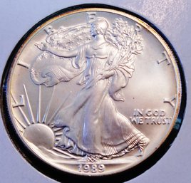 1989 Am Silver Eagle Dollar 1 Oz .999 Pure Proof-Like! BU (8zay2)