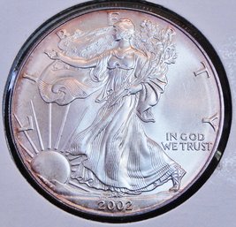 2002 Am Silver Eagle Dollar 1 Oz .999 Pure Proof-Like! Rim Tone BU (2far6)