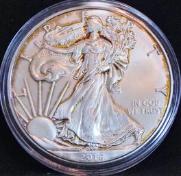 2016 Silver Eagle Dollar 1 Oz .999 Proof-Like BU TONE! In Capsule (8cvs7)