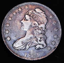 1834 Capped Bust Silver Half Dollar VF  Full Liberty / Full Feathers & Motto! (mca4)
