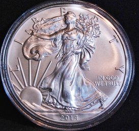 2014 Silver Eagle Dollar 1 Oz .999 Proof-Like BU In Capsule WOW (9ajc7)