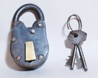Antique Vintage Brass Lock Padlock And Keys