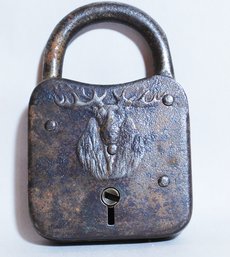 RARE Antique Vintage Miller Lock Padlock W/ Moose Head Relief C1920-1930