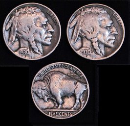 2 Buffalo Nickels  1930  1 Has 1/4 Rotation  (5bcs2)