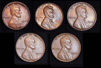 5 Lincoln Wheat Cents 1935  Nice Lot! (grt8)