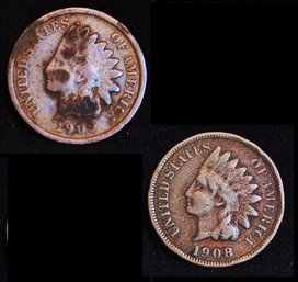 2 Indian Head Cents 1908  1909  (8rnn3)