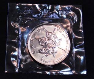 1989 Canadian Silver Maple Leaf $5 Five Dollar Coin 1 Oz .9999 Pure BU UNCIRC! Sealed By Royal Mint (5grem)