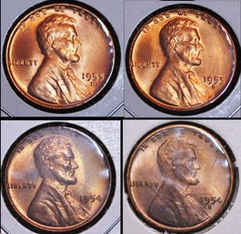 4 Lincoln Wheat Cents  1954  1954-S  1955-D  1955-S    BU UNCIRC   (25rfd)