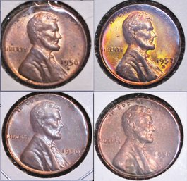 4 Lincoln Wheat Cents  1956   (2)1956-D   1957-D     BU UNCIRC   (81abc)