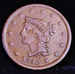 1842 Braided Hair Large Cent XF Full Liberty  NICE! (pacx3)