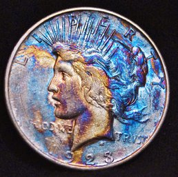 1923-D   Peace Silver Dollar Monster Rainbow Toning  (8zay2)