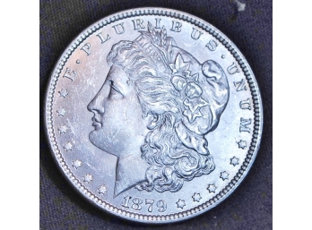 1879  Morgan Silver Dollar Uncirculated BU / AU SUPER COIN! (5bar3)