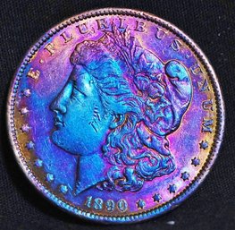 1890 Morgan Silver Dollar Monster Rainbow Toning!  (8pld3)