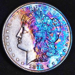 1878-S  Morgan Silver Dollar Rainbow Toning! GREAT DATE!  Full Chest Feathering! (adk8)