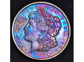 1921 Morgan Silver Dollar Rainbow Toning!  (pra5)