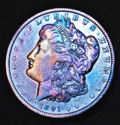 1891 Morgan Silver Dollar Rainbow Toning!  (tsp84)