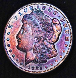 1921-S  Morgan Silver Dollar Rainbow Toning!  (urg18)
