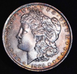1884-O Morgan Silver Dollar BU Uncirc FULL Chest Feathers TONING WOW! (cab74)