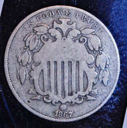 1867 Shield Nickel F / VF In Plastic Case NICE!!  (Bmt52)