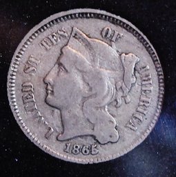 1865 Three Cent Piece VF In Plastic Case (sam41)