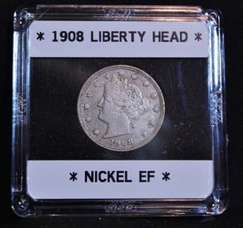 1908 Liberty 'V' Nickel XF BETTER DATE! In Plastic Case (5anc8)