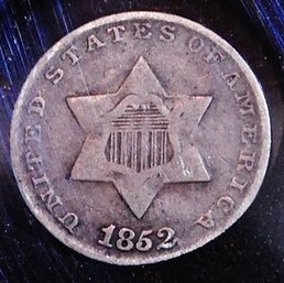 1852 Three Cent Silver Trime In Case F/VF (3cuv8)