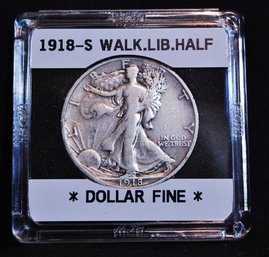 1918-S  Walking Liberty Silver Half Dollar GREAT DATE!! FINE (7aga5)