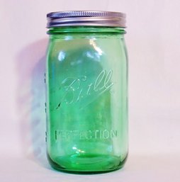 Rare Green Glass Ball Perfection Heritage Mason Canning Jar 1913-1915 NICE!