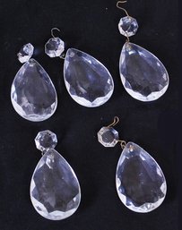 5 Antique Glass Chandelier Crystal Prisms TEARDROP 3 1/2' Lamp Jewelry Crafts