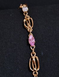 Costume Chain Tennis Bracelet Pink & White Marquis Rhinestone Diamonds Jewelry