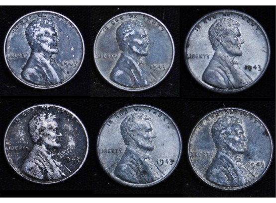 Lot Of 6 1943 Lincoln Wheat STEEL Cents Near Uncirculated / Uncirc  (hrt9)