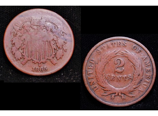 1865 Two Cent Piece Civil War Era Coin XF Plus RED Nice! (rib3)
