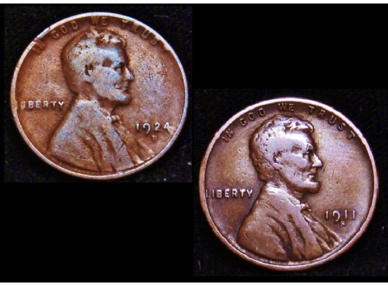 Lot Of 2 Lincoln Wheat Cents / Pennies KEY DATES 1911-S  1924-D  Nice  (abb2)
