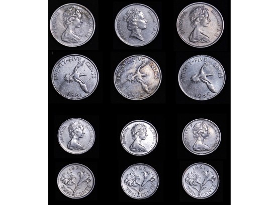 Lot Of 6 Bermuda Coins  1979  1981  1986  Twenty-Five Cents  And 1970  1981  1983 Ten Cents (ctm4)