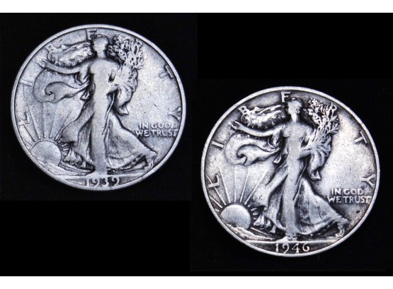 Lot Of 2 Walking Liberty Half Dollars  1939-S   1946-S   90 Percent Silver NICE! (sah5)
