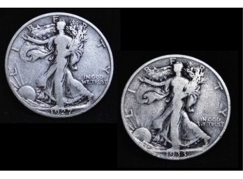 Lot Of 2 Walking Liberty Half Dollars 1927-S  1933-S BETTER DATES 90 Percent Silver (ace2)