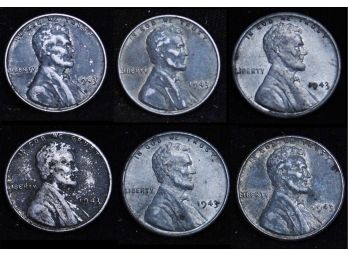Lot Of 6 1943 Lincoln Wheat STEEL Cents Near Uncirculated / Uncirc  (hrt9)