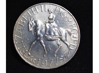 1977 British Eliz II / Silver Jubilee 25 New Pence Equestrian Coin GORGEOUS! Large Coin! (vsp7)