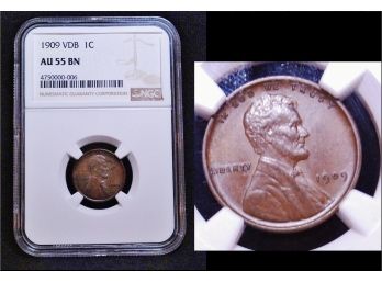NGC 1909 VDB Lincoln Wheat Cent Graded AU 55 Nice Coin! (bju7)