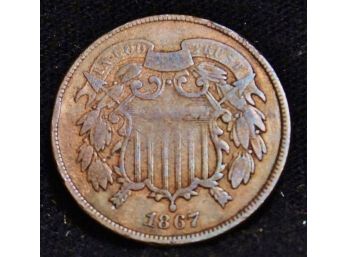 1867 Two Cent Piece Civil War Era Coin XFINE Key Date (dcy4)