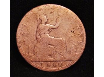RARE 1860 Great Britain Half Penny W/ Seated Britannia (rbt5)