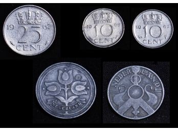 Lot Of 6 Netherlands Coins 1941  1942  1967  1968  1969   2 1/2C   10C   25C  (ceh4)
