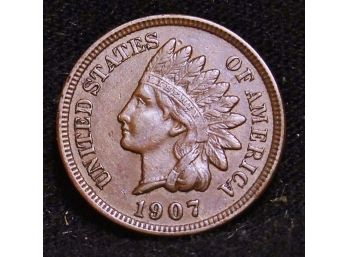 1907 Indian Head Cent Closely Circulated / Uncirculated Full Liberty / 4 Diamonds SUPER  (pps6)