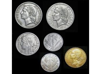 Lot Of 6 French France Coins  1941  1942   1943   1945   1949   1963  Francs Centimes SUPER NICE! (kbl2)