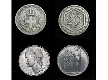 Lot Of 2 Italian Coins 1958 Italy Italia 100 Lire And 1918  20 Centesimi XF  (axt /Hwr)
