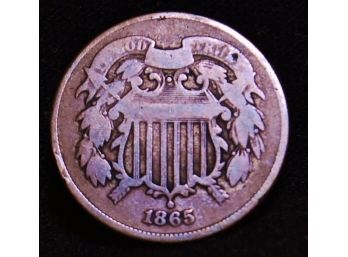 1865 Two Cent Piece Civil War Era Coin VF / XF Nice! (rab7)