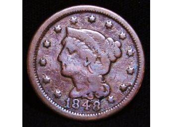 1848 Braided Hair / Coronet Large Cent Fine (yke3)